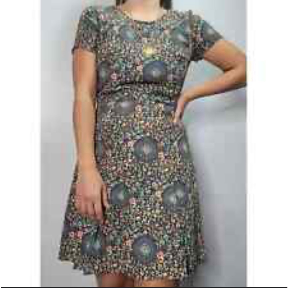 J. Crew, Short Sleeve Flutter Dress Navy Blue Floral Medallion, size 12